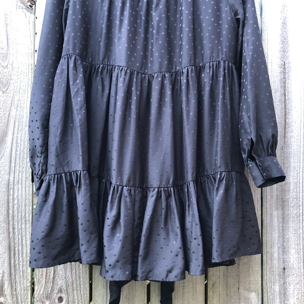 Sezane x Manoush Selena Silk Dress Size 38 Black Tie Neck Polka Dot Tiered - Picture 14 of 16